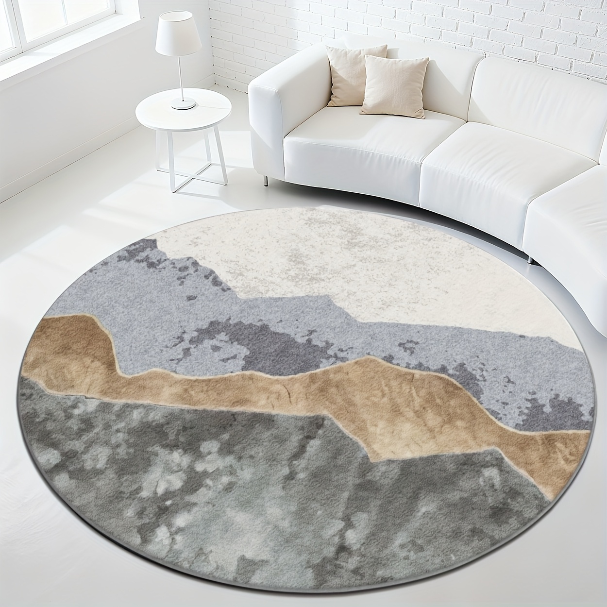Commercial Printing Shop - Karpet Bulat Abstrak Minimalis Abu-abu Beige