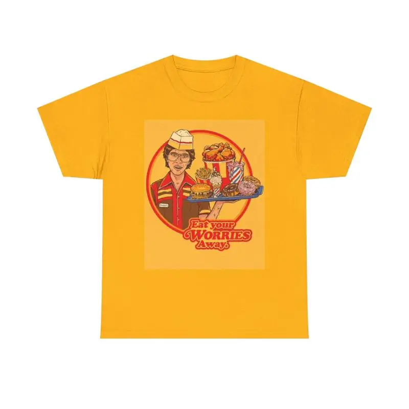 Commercial Shirt Printing - Kaos Eat Your Worries Lucu Bergambar