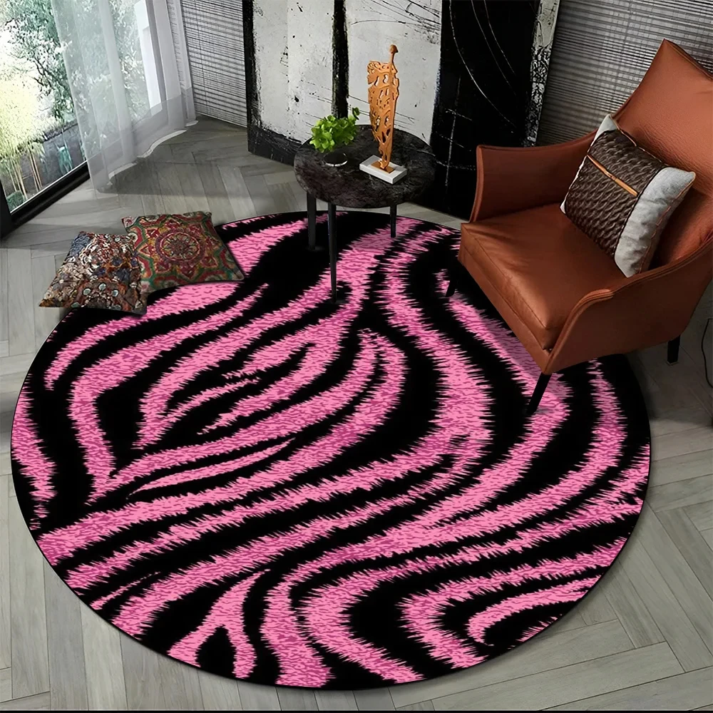 Commercial Printing Format - Karpet Bulat Motif Garis Zebra Merah